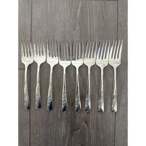 Vtg 1953 Bridal Corsage Lot 8 Salad Forks‎ Wallace Silver Plate Tradition AA+